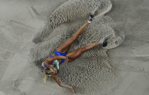 Russia's Darya Klishina competes in the long jump finals during the athletics competitions of the 2016 Summer Olympics at the Olympic stadium in Rio de Janeiro, Brazil, Wednesday, Aug. 17, 2016. (AP Photo/Morry Gash)