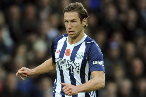 West Brom's Grzegorz Krychowiak during the English Premier League soccer match between West Bromwich Albion and Manchester City, at the Hawthorns in West Bromwich, England, Saturday, Oct. 28, 2017. (AP Photo/Rui Vieira)