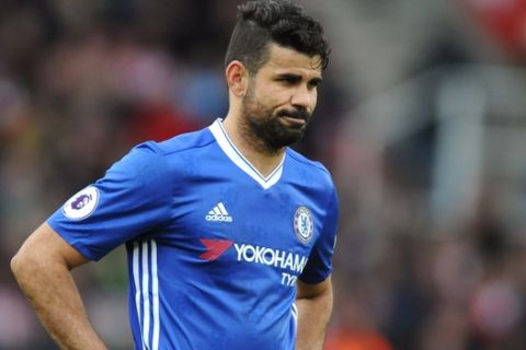 Chelseas Diego Costa during the English Premier League soccer match between Stoke City and Chelsea at the Britannia Stadium, Stoke on Trent, England, Saturday, March 18, 2017. (AP Photo/Rui Vieira)
