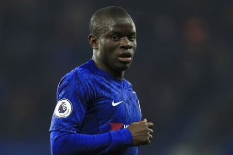 Chelsea's N'Golo Kante during the English Premier League soccer match between Chelsea and Arsenal at Stamford Bridge, in London England, Jan. 21, 2020. (AP Photo/Leila Coker)