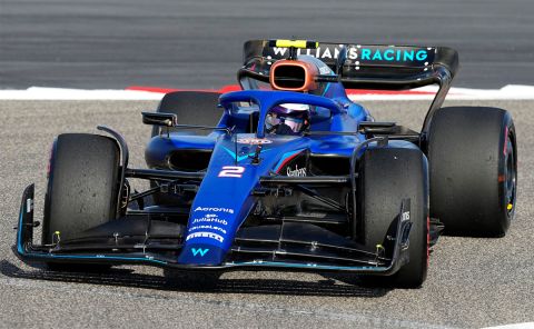 Williams driver Logan Sargeant of the US steers his car during a Formula One pre season test at the Bahrain International Circuit in Sakhir, Bahrain, Thursday, Feb. 23, 2023.(AP Photo/Frank Augstein)