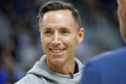 Steve Nash seen courtside at the NBA All-Star Celebrity Game at Ricoh Coliseum on Friday, February 12, 2016, in Toronto, ON. (Photo by Ryan Emberley/Invision/AP)