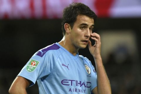 Manchester City's Eric Garcia during the English League Cup soccer match between Manchester City and Southampton at Etihad stadium in Manchester, England, Tuesday, Oct. 29, 2019. (AP Photo/Rui Vieira)