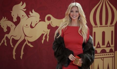 Ambassador of FIFA Russia World Cup 2018, model Victoria Lopyreva arrives for the 2018 soccer World Cup draw in the Kremlin in Moscow, Friday, Dec. 1, 2017. (AP Photo/Dmitri Lovetsky)