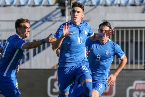 Οι παίκτες της Εθνικής Κ21 πανηγυρίζουν γκολ σε αναμέτρησή τους κόντρα στην Κροατία | 13 Οκτωβρίου 2023