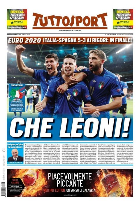 Το πρωτοσέλιδο της Tuttosport για την πρόκριση της Ιταλίας στον τελικό