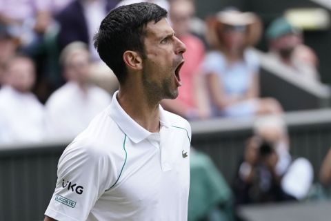 Ο Νόβακ Τζόκοβιτς πανηγυρίζει στον τελικό του Wimbledon κόντρα στον Ματέο Μπερετίνι
