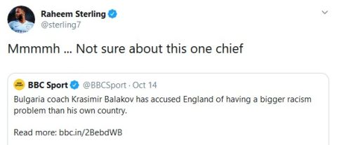 Το καυστικό σχόλιο του Στέρλινγκ για τους ρατσιστές οπαδούς της Βουλγαρίας
