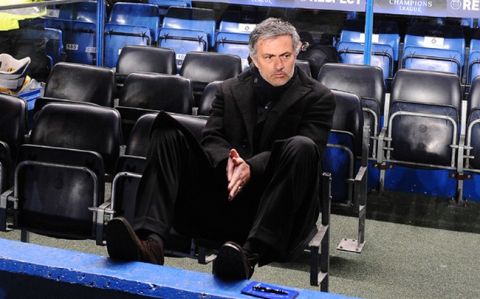Inter Milan's Portuguese coach Jose Mourinho is pictured before their second leg in the round of 16 UEFA Champions League match against Chelsea at home to Chelsea at Stamford Bridge football stadium, London on March 16, 2010. The match ended 1-0 to Inter Milan. AFP PHOTO/Carl de Souza (Photo credit should read CARL DE SOUZA/AFP/Getty Images)
