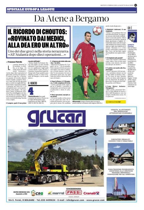 Το αφιέρωμα της Gazzetta dello Sport στον Λάμπρο Χούτο