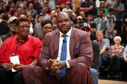 MIAMI, FL - DECEMBER 22:  NBA Legend Shaquille O'Neal looks on during his number retirement ceremony on December 22, 2016 at American Airlines Arena in Miami, Florida. NOTE TO USER: User expressly acknowledges and agrees that, by downloading and/or using this photograph, user is consenting to the terms and conditions of the Getty Images License Agreement. Mandatory Copyright Notice: Copyright 2016 NBAE (Photo by Issac Baldizon/NBAE via Getty Images)