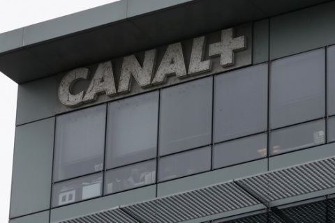 The headquarters of French TV Canal Plus, is pictured in Boulogne-Billancourt, outside Paris , Wednesday, Feb. 6, 2019. (AP Photo/Christophe Ena)