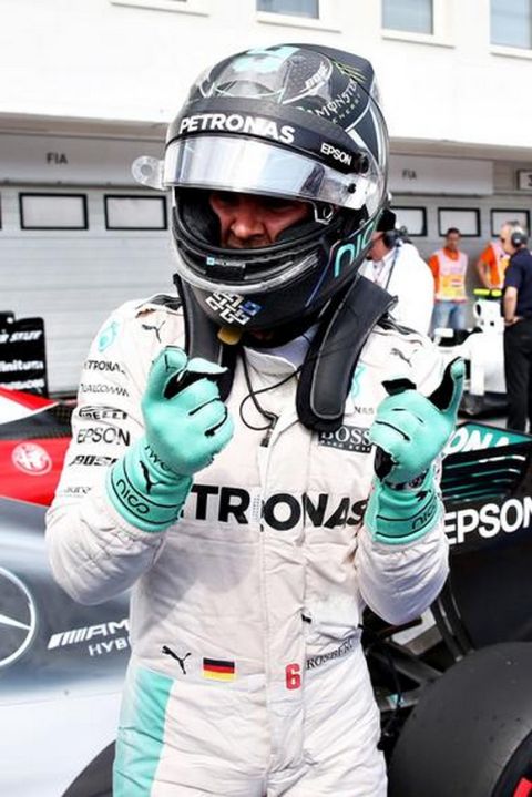 BUDAPEST, HUNGARY - JULY 23:  Nico Rosberg of Germany and Mercedes GP celebrates qualifying on pole position in parc ferme during qualifying for the Formula One Grand Prix of Hungary at Hungaroring on July 23, 2016 in Budapest, Hungary.  (Photo by Charles Coates/Getty Images)