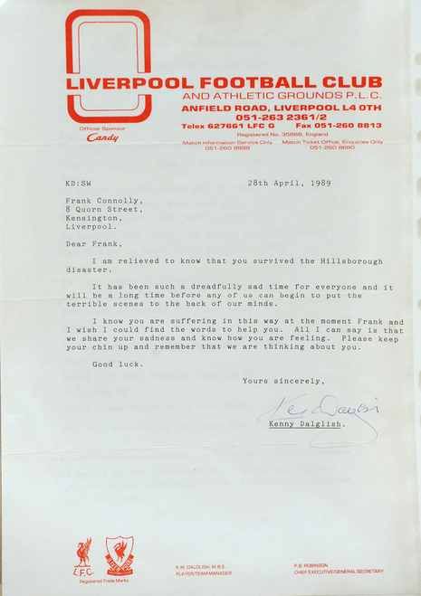 Picture by Gareth Jones
Letter sent to Frankie Connolly from Kenny Dalglish a Hillsborough survivor who wrote his account of what happened as a 15 year old back in 1989 ...