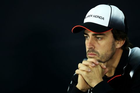 SAKHIR, BAHRAIN - MARCH 31: Fernando Alonso of Spain and McLaren Honda in the Drivers Press Conference during previews ahead of the Bahrain Formula One Grand Prix at Bahrain International Circuit on March 31, 2016 in Sakhir, Bahrain.  (Photo by Lars Baron/Getty Images)