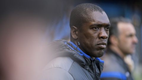 Deportivo's coach Clarence Seedorf appears during a Spanish La Liga soccer match between Deportivo and Barcelona at the Riazor stadium in A Coruna, Spain, Sunday, April 29, 2018. (AP Photo/Lalo R. Villar)