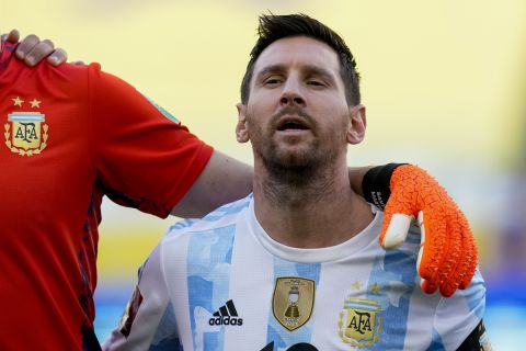 Ο Λιονέλ Μέσι με τη φανέλα της εθνικής Αργεντινής στο ματς κόντρα στην Βραζιλία για τα προκριματικά του Παγκοσμίου Κυπέλλου | 5 Σεπτεμβρίου 2021