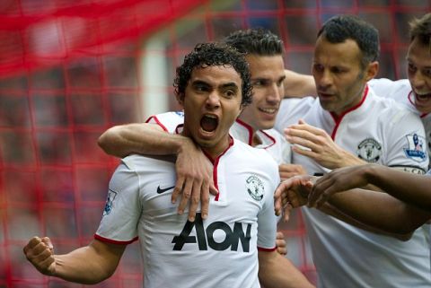 September 23rd 2012 - LIVERPOOL, UK-LIVERPOOL V MANCHESTER UNITED
Man United's Rafael Da Silva scores the equaliser for 1-1

PIcture by Ian Hodgson/Daily Mail