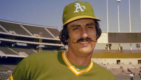 Rollie Fingers of the Oakland A's is seen, in 1976.  (AP Photo)