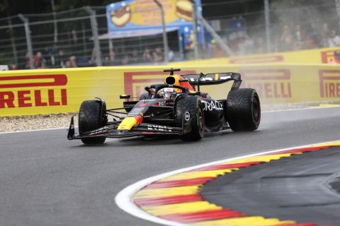 Red Bull driver Max Verstappen of the Netherlands steers his car during the qualification session ahead of the Formula One Grand Prix at the Spa-Francorchamps racetrack in Spa, Belgium, Friday, July 28, 2023. The Belgian Formula One Grand Prix will take place on Sunday. (AP Photo/Geert Vanden Wijngaert)