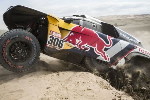 Sebastien Loeb (FRA) of Team Peugeot Total races during stage 04 of Rally Dakar 2018 from Marcona to Marcona, Peru on January 09, 2018 // Marcelo Maragni/Red Bull Content Pool via AP Images  // For more content, pictures and videos like this please go to http://www.redbullcontentpool.com