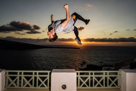 Jason Paul of Germany exploring the island of Santorini ahead of the Red Bull Art of Motion freerunning competition in Santorini, Greece on September 30, 2015.