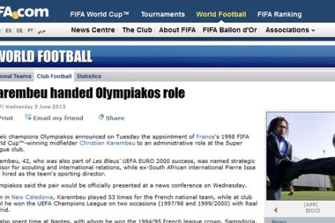 Θέμα στη FIFA η συνεργασία Ολυμπιακού-Καρεμπέ