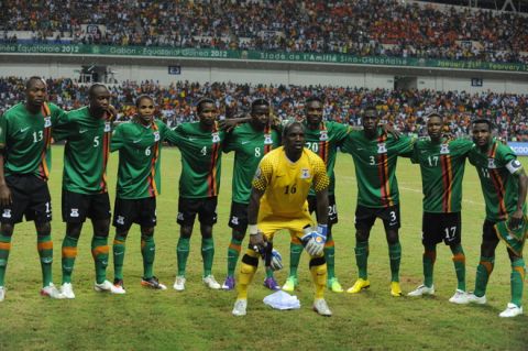 The Zambian national team pose for a photo at their Africa Cup of Nations (CAN) final football match against Ivory Coast at stade deI'Amite in Libreville, Gabon on February 12, 2012. AFP PHOTO/ PIUS UTOMI EKPEI (Photo credit should read PIUS UTOMI EKPEI/AFP/Getty Images)
