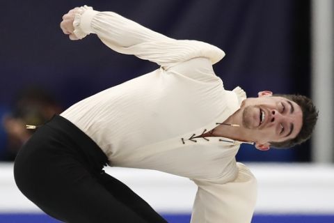 FILE - In this Jan. 19, 2018, file photo, Javier Fernandez, of Spain, performs during the men's free skating event at the European figure skating championships in Moscow, Russia. Everything will need to go perfectly for the 26-year-old Spaniard who will be participating in his third _ and probably his last _ Olympics. If he pulls through with a performance he is capable of producing, the gold will be well within reach. (AP Photo/Pavel Golovkin, File)