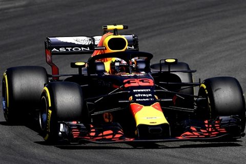 Red Bull driver Max Verstappen of the Netherlands steers his car during the second free practice session, at the Hockenheimring racetrack in Hockenheim, Germany, Friday, July 20, 2018. The German Formula One Grand Prix will be held on Sunday, July 22, 2018. (AP Photo/Jens Meyer)