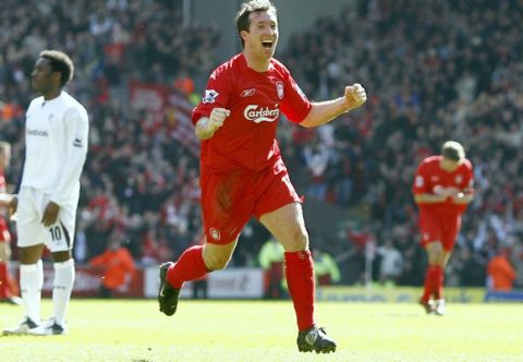 Football - Liverpool v Bolton Wanderers FA Barclays Premiership - Anfield - 9/4/06
Liverpool's Robbie Fowler celebrates his opening goal against Bolton
Mandatory Credit: Action Images / Jason Cairnduff
Livepic
NO ONLINE/INTERNET USE WITHOUT A LICENCE FROM THE FOOTBALL DATA CO LTD. FOR LICENCE ENQUIRIES PLEASE TELEPHONE +44 207 298 1656.