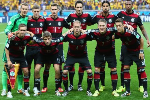 BELO HORIZONTE, BRAZIL - JULY 08:  Staring team line up of Germany during the 2014 FIFA World Cup Brazil Semi Final match between Brazil and Germany at Estadio Mineirao on July 8, 2014 in Belo Horizonte, Brazil.  (Photo by Michael Steele/Getty Images)