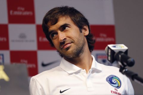 New York Cosmos player Raul Gonzalez listens to a question during a press conference ahead of their friendly soccer match against Cuba's national team in Havana, Cuba, Monday, June 1, 2015. While the two governments have yet to reopen embassies after nearly half a year of complicated negotiations, Havana has been flooded by a surge of U.S. tourists, as well as delegations of lawmakers, businesspeople and athletes. (AP Photo/Desmond Boylan)