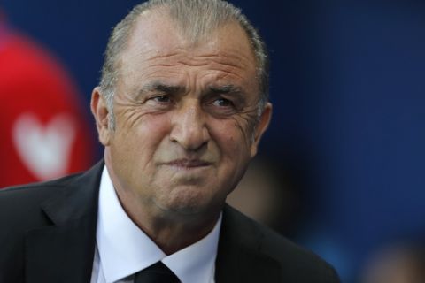 Turkey coach Fatih Terim looks on before the Euro 2016 Group D soccer match between Spain and Turkey at the Allianz Riviera stadium in Nice, France, Friday, June 17, 2016. (AP Photo/Manu Fernandez)