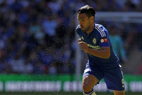 Chelsea's Colombian striker Radamel Falcao runs with the ball during the FA Community Shield football match between Arsenal and Chelsea at Wembley Stadium in north London on August 2, 2015. AFP PHOTO / IAN KINGTON

 -- NOT FOR MARKETING OR ADVERTISING USE / RESTRICTED TO EDITORIAL USE --        (Photo credit should read IAN KINGTON/AFP/Getty Images)