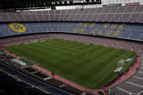 Spanish La Liga soccer match between Barcelona and Las Palmas is played at the Camp Nou stadium in Barcelona, Spain, Sunday, Oct. 1, 2017. Barcelona's Spanish league game against Las Palmas is played without fans amid the controversial referendum on Catalonia's independence. (AP Photo/Manu Fernandez)