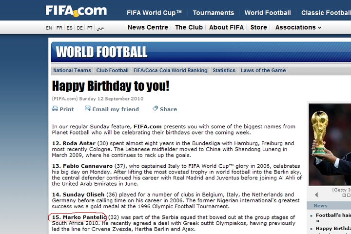 Χρόνια πολλά της FIFA στον Πάντελιτς!