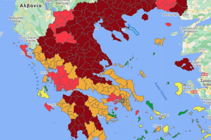 H… μισή Ελλάδα στο “βαθύ κόκκινο” του επιδημιολογικού χάρτη