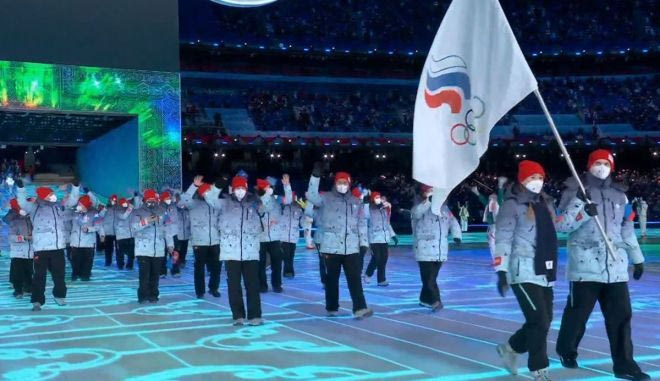 Η είσοδος της ρωσικής αποστολής στην Τελετή Έναρξης των Χειμερινών Ολυμπιακών Αγώνων 2022