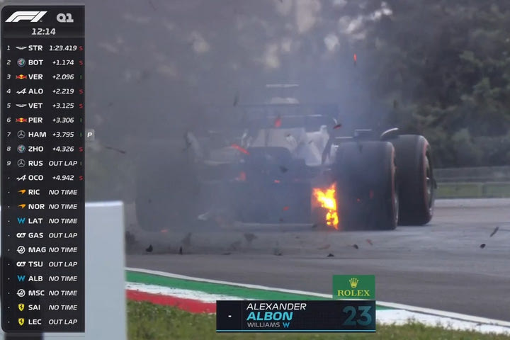 Formula 1, Ίμολα: Πήρε φωτιά και εξερράγη το φρένο του Άλμπον, κόκκινη σημαία στις κατατακτήριες