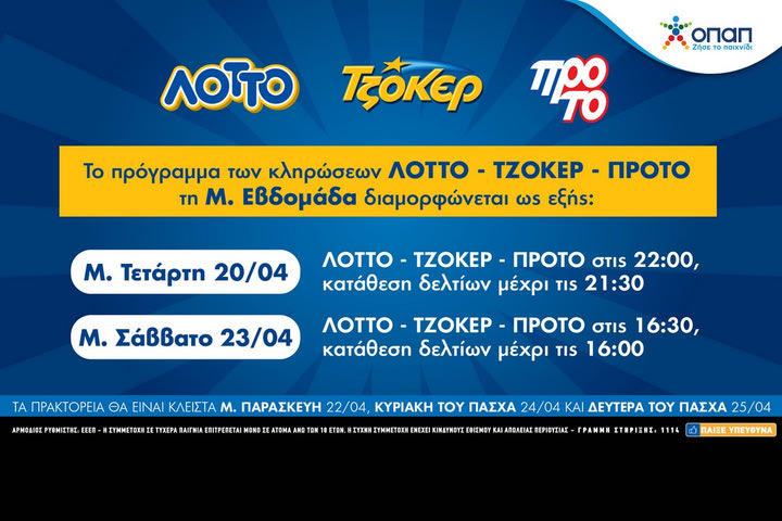 To πασχαλινό ωράριο λειτουργίας των καταστημάτων ΟΠΑΠ