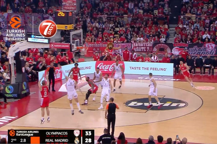 Ολυμπιακός – Ρεάλ Μαδρίτης: Μεγάλο buzzer-beater τρίποντο από τον Γουόκαπ πριν το ημίχρονο