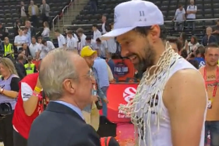 Final Four 2023, Ολυμπιακός – Ρεάλ: Η αγκαλιά του Γιουλ με τον Φλορεντίνο Πέρεθ μετά το φινάλε του ματς