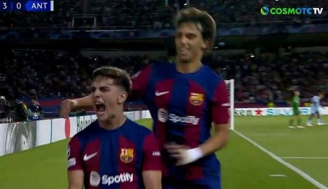 Ο Γκάβι έκανε το 4-0 για την Μπαρτσελόνα και πέτυχε το πρώτο γκολ στο Champions League
