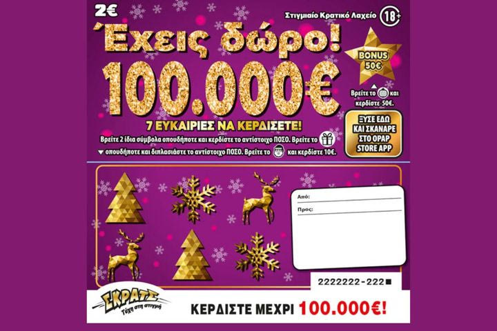 ΣΚΡΑΤΣ: Κέρδισε 100.000 ευρώ στο παιχνίδι «ΕΧΕΙΣ ΔΩΡΟ 100.000€»