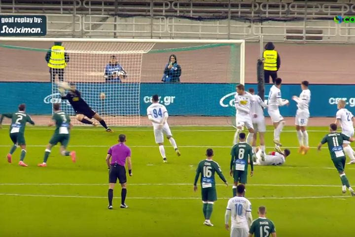 Παναθηναϊκός – Λαμία: Ο Μπακασέτας με οβίδα από απευθείας εκτέλεση φάουλ άνοιξε το σκορ για τους πράσινους