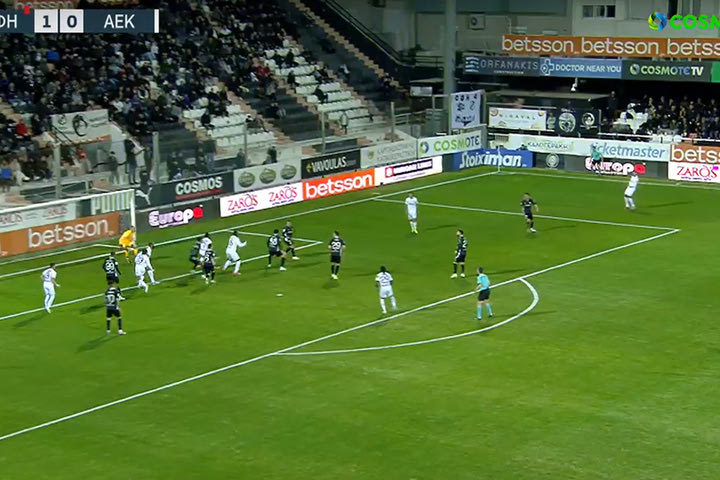 Η κεφαλιά του Μουκουντί για το 1-1 της ΑΕΚ