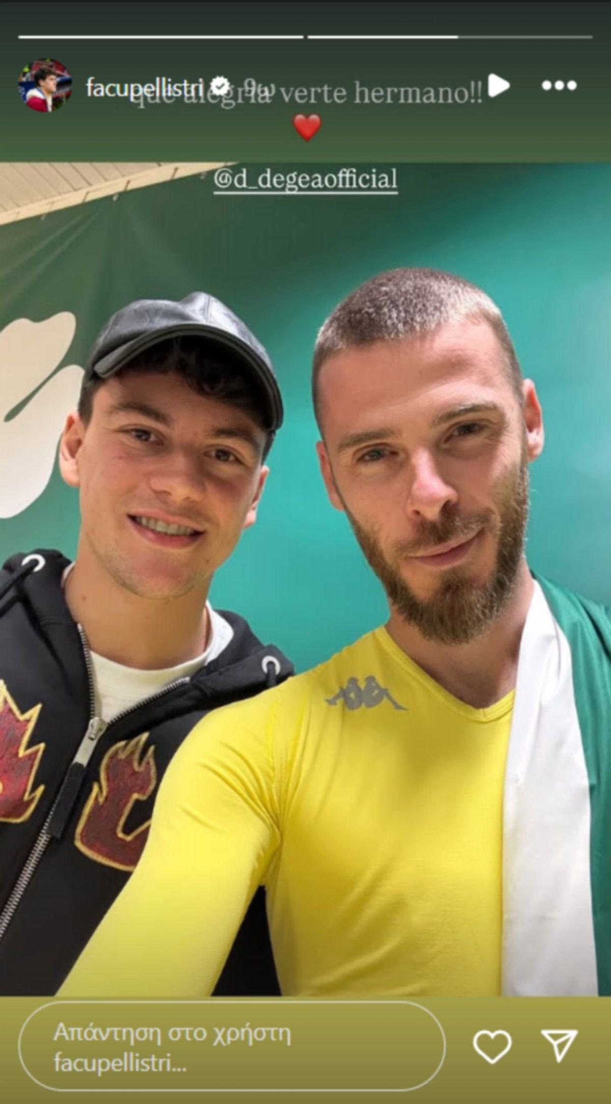 Η σέλφι του Πελίστρι με τον Ντε Χέα