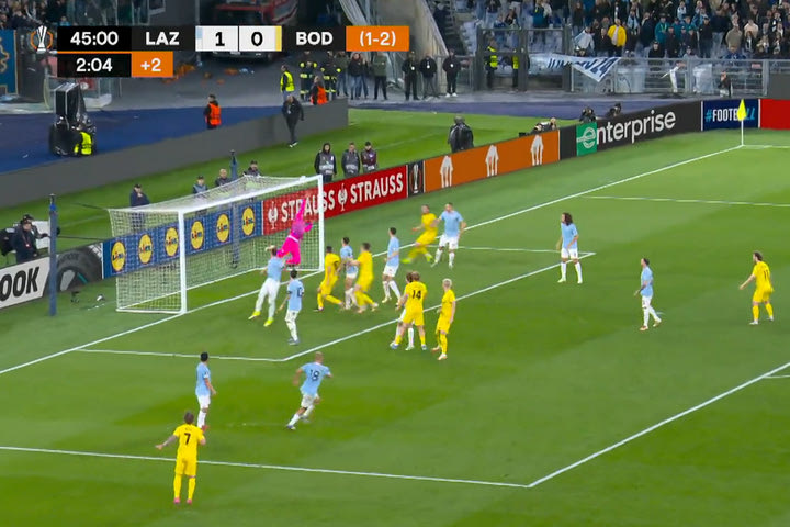 Ο Μανδάς εκτινάχθηκε σε απευθείας εκτέλεση φάουλ της Μπόντο και κράτησε το 1-0 για τη Λάτσιο