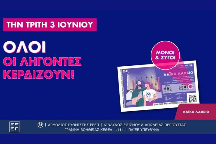 Όλοι οι λήγοντες κερδίζουν στο Λαϊκό Λαχείο – Αύριο η κλήρωση για συνολικά κέρδη μέχρι και 2,6 εκατ. ευρώ